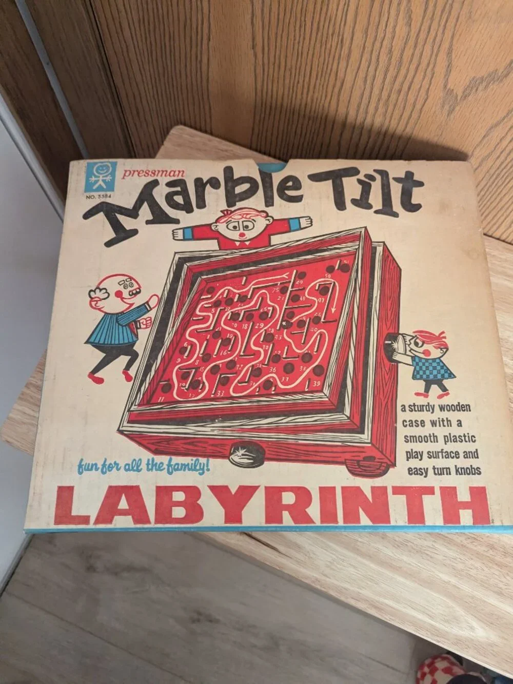 VTG 1960s Marble Tilt Labyrith Maze Game Wooden In Box Balance Skill -Pressman